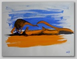 “Akt in Blau-Orange” , Acryl auf Papier , 40 x 30 , 2001